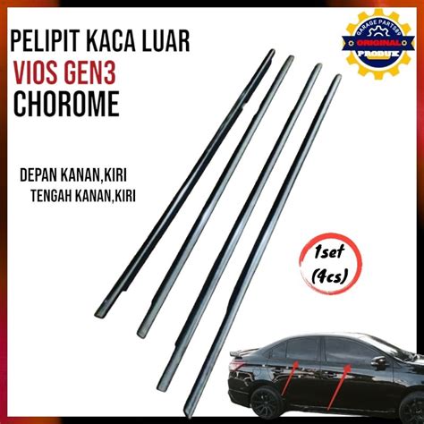 Jual 1SET PELIPIT KACA PINTU LUAR LIS KACA PINTU LUAR VIOS GEN 3 CHROME