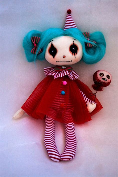 Goth Clown Doll With Big Blue Eyes And Balloon Art Doll Goth Cloth