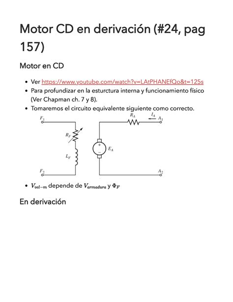 Motor Cd En Derivacion Y Tomaremos El Circuito Equivalente