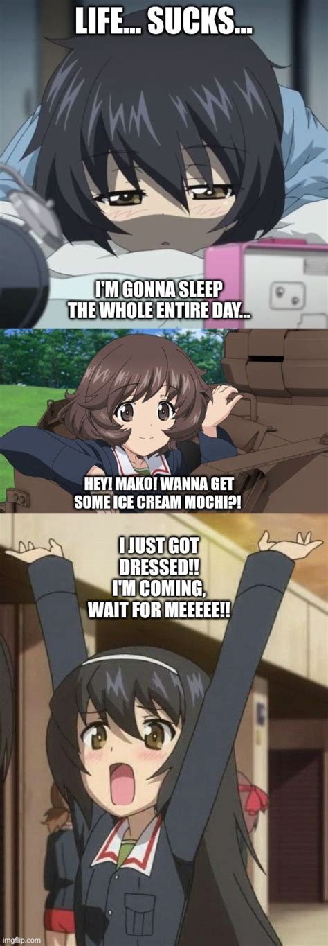 Image Tagged In Girls Und Panzer Reactions Excited Lazy Anime Girl