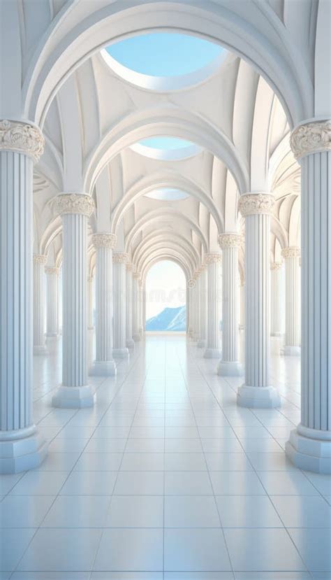 Long White Hallway With Columns And Arches Stock Image Image Of