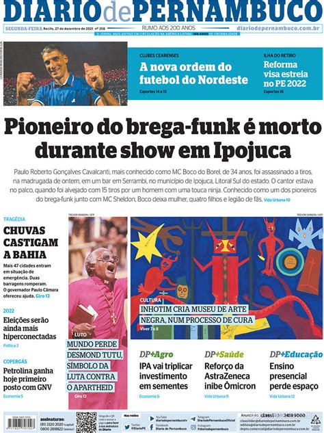 Capa Diario De Pernambuco Edi O Segunda De Dezembro De