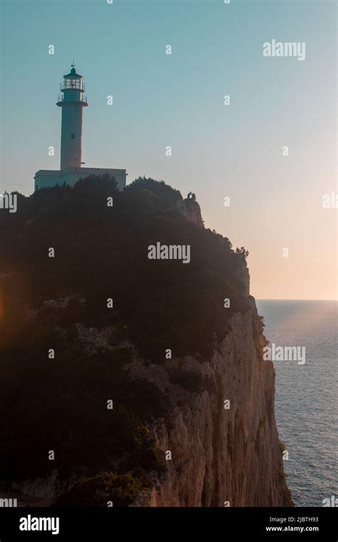 Lefkada Island Lighthouse On The Sunset Greece Stock Photo Alamy