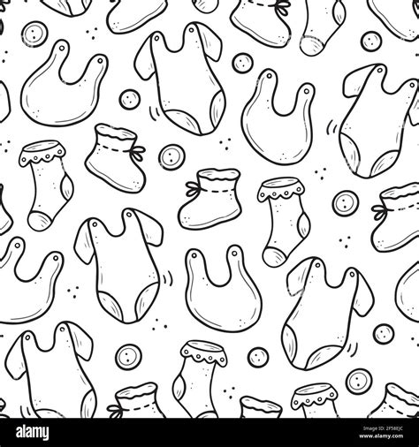 Hand Drawn Seamless Pattern Of Baby Clothes Elements Sock Bodysuit