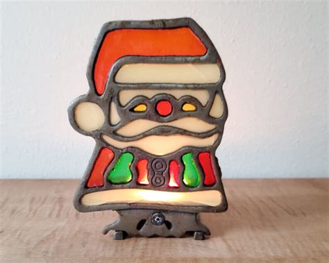 Vintage Santa Stained Glass Style Tea Light Holder Etsy