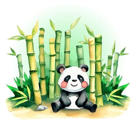 Aquarela Panda Bonito Na Floresta De Bambu Vetor Premium