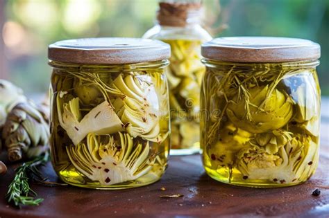 Textured Artichokes Pickled Olive Oil Generate Ai Stock Image Image