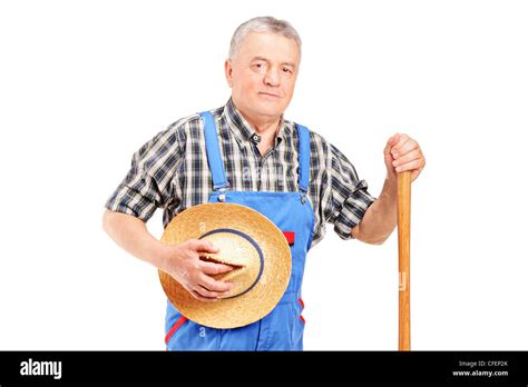 A Mature Farmer Posing Isolated On White Background Stock Photo Alamy