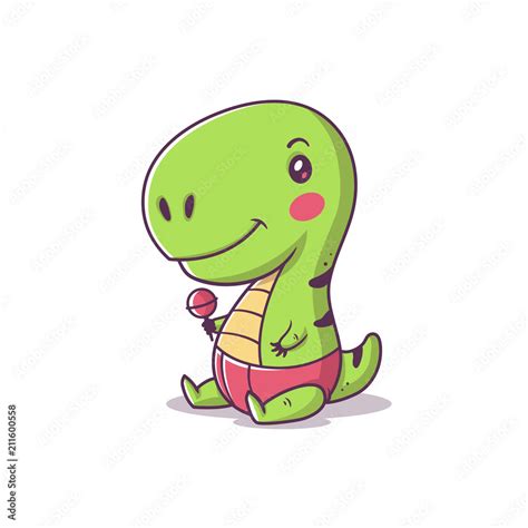 Cute kawaii baby tyrannosaurus rex, little t-rex cartoon vector ...