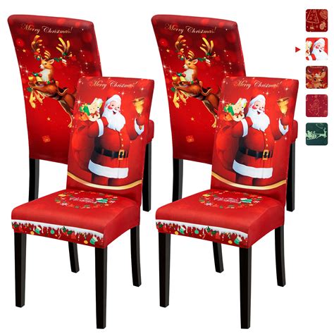 Stretch Christmas Chair Covers Set Of 4 Elastic Dining Chair Slipcover