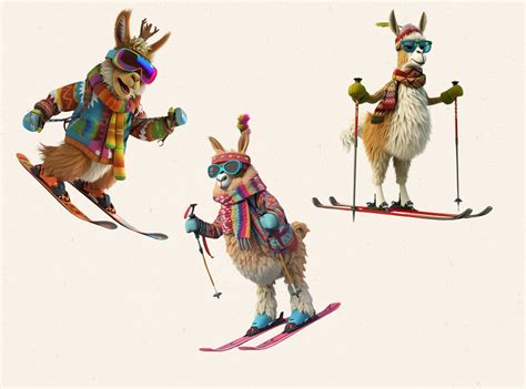 Skiing Llama Clipart Watercolor Llama Clipart Llama Clipart Cute