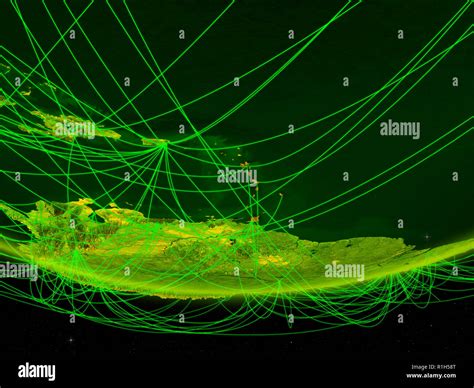 Caribbean On Green Model Of Planet Earth With Network Representing