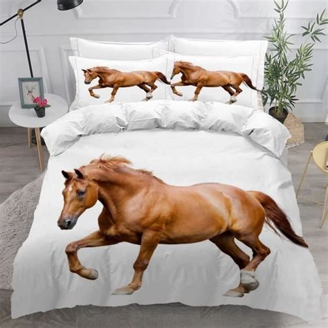 Parure De Lit Enfant Cheval Housse De Couette 220x240cm Cheval Alezan