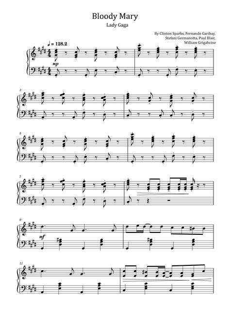 Bloody Mary Arr Poon By Lady Gaga Sheet Music For Piano Solo At