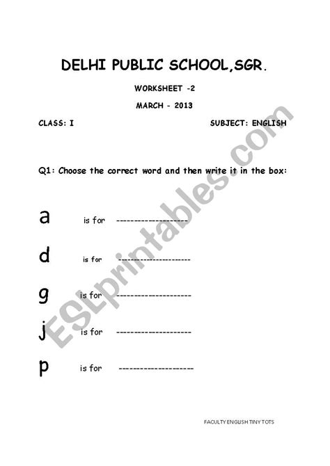 English Worksheet For Grade 1