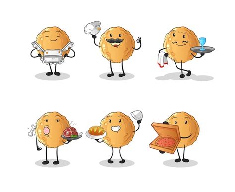 Premium Vector The Meatball Restaurant Group Character Cartoon