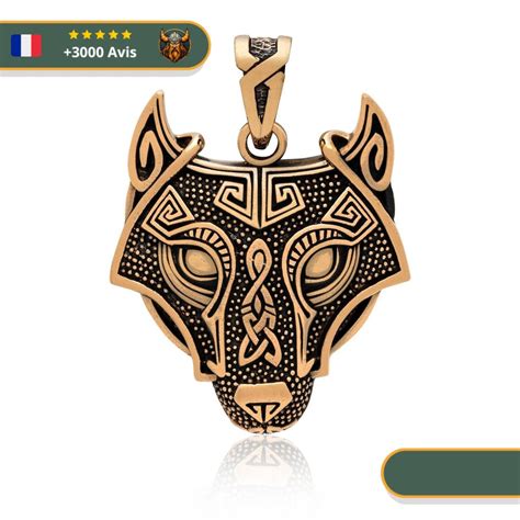 Pendentif Tête De Loup Viking Fenrir Bronze en livraison gratuite