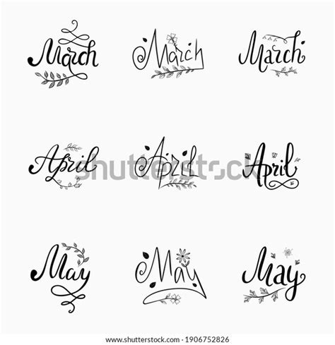 Vector Set Handwritten Lettering Spring Months Stock Vector Royalty