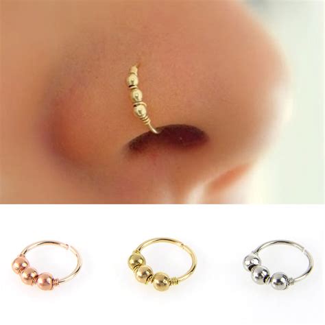 1 Pc Sexy Gold Silver Round Beads Nose Ring Stud Nose Hoop Piercing