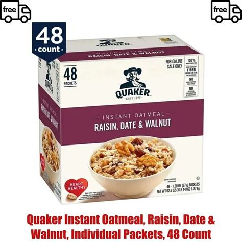 48 Count Quaker Instant Oatmeal Raisin Date Walnut Individual