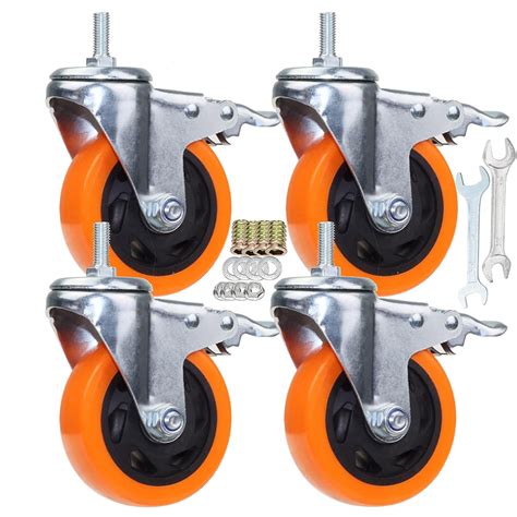 Heavy Duty Stem Caster Wheels M10 1 5X25mm Dual Locking No Noise PVC