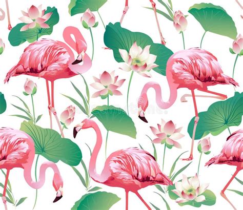 Flamingo Bird And Tropical Palm Background Seamless Pattern Vector