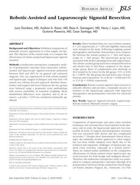 Pdf Robotic Assisted And Laparoscopic Sigmoid Resection