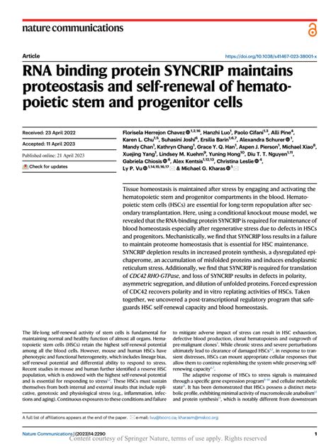 PDF RNA Binding Protein SYNCRIP Maintains Proteostasis And Self