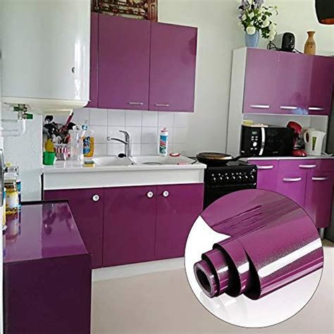 Yenhome 24 X 196 Glossy Purple Vinyl Contact Paper For Cabinets Cover Peel And Stick W