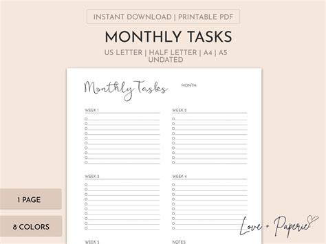 Printable Month Task List Printable Task List Planner Insert Undated A4 ...