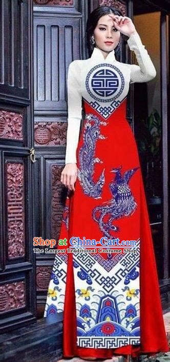 Asian Vietnam Bride Uniforms Ao Dai Clothing Traditional Vietnamese