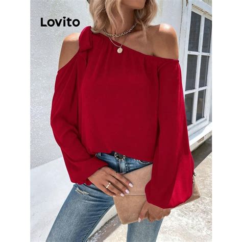 Lovito Women Elegant Plain Asymmetrical Bow Blouse LSL01050 Shopee