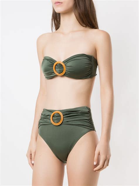 Brigitte Buckled Bandeau Bikini Set Green FARFETCH