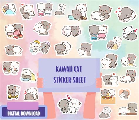 Printable Kawaii Cats Stickers, Cute Kawaii Cats Stickers,couple Kawaii ...