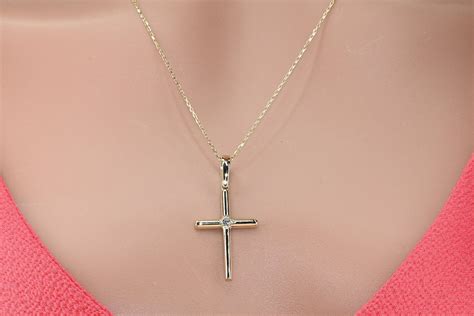 14k Solid Gold Cross Necklace Real Gold Cross Pendant Etsy