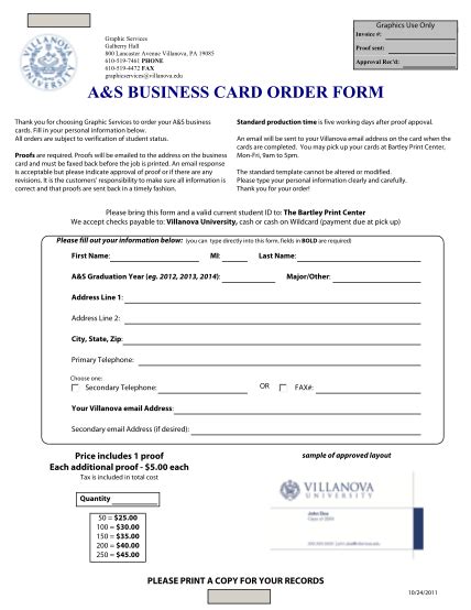 Business Card Order Form Template