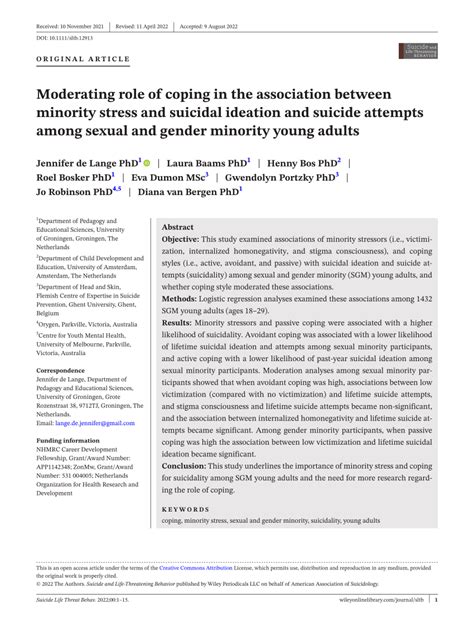 Pdf Moderating Role Of Coping In The Association Between Minority