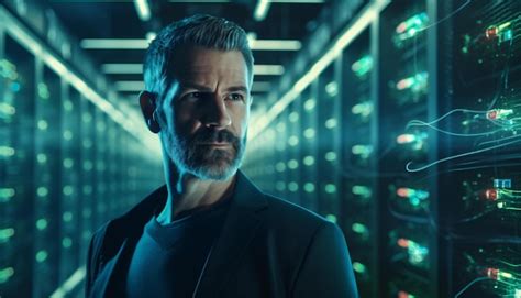 premium photo  man standing  front   server   server room