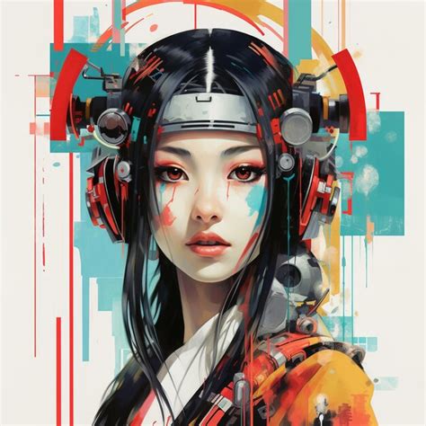 Premium Photo Anime Girl With Headphones And A Red And Blue Background Generative Ai