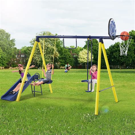 Buy SSLine Heavy Duty Metal Swing Set Outdoor Large Playground Swing ...