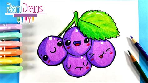 Cómo dibujar UVAS kawaii - How to draw kawaii GRAPES - YouTube