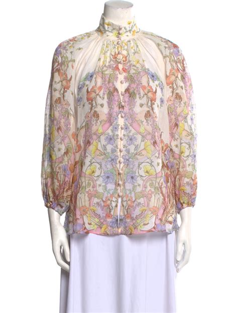 Zimmermann Floral Print Mock Neck Blouse Neutrals Tops Clothing