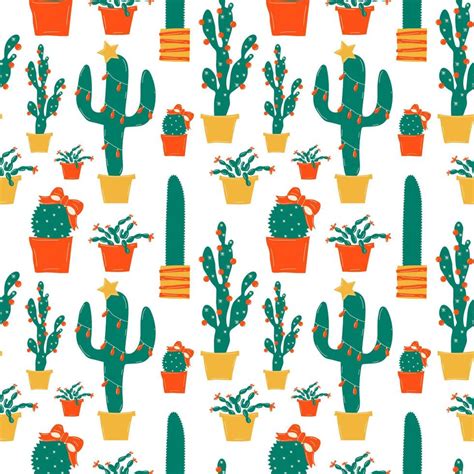 Seamless pattern with Winter holiday decorations. Christmas cactus ...