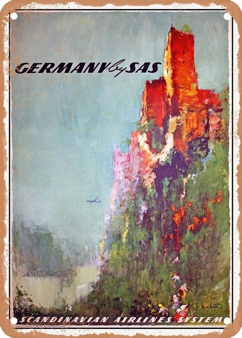 Metal Sign 1955 Germany By Sas Scandinavian Airlines System Vintage