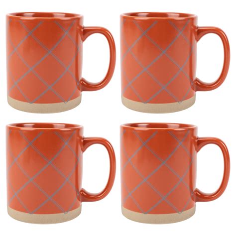 Elanze Designs Modern Plaid Raw Clay Bottom Orange 13 Ounce Ceramic