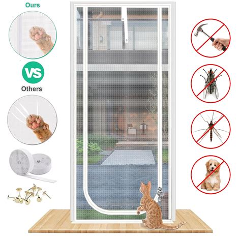SunshineFace Reinforced Mesh Cat Screen Door Heavy Duty, White 80x210cm