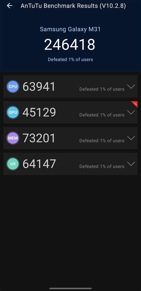 AnTuTu 10 Scores Of Samsung Galaxy M31 NR Benchmark