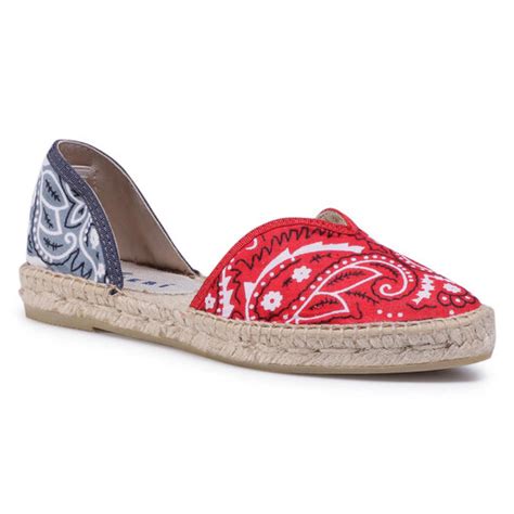 Espadrilles Manebi Open Side Flats F O Red Grey Bandana Eschuhe De