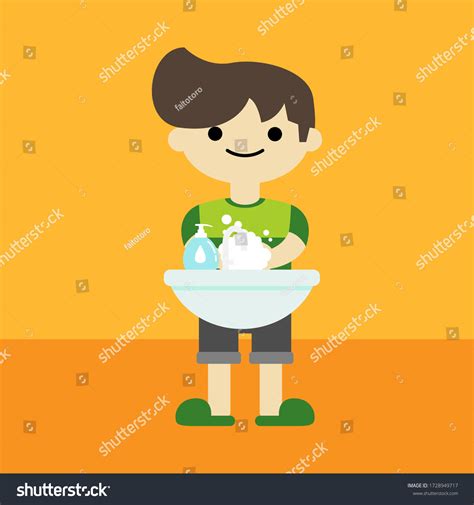 Boy Washing Hands Cartoonvector Illustration Stock Vector Royalty Free 1728949717 Shutterstock