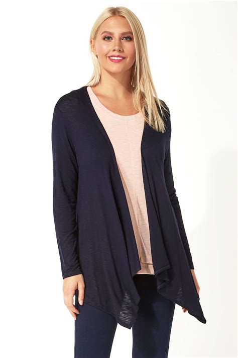 Waterfall Front Jersey Cardigan In Navy Roman Originals Uk